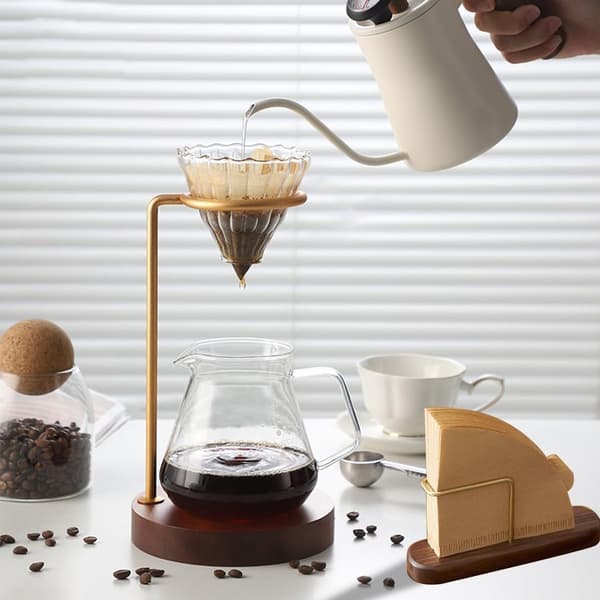 Kaffefilterholder, valnøtttre, filterposeholder, nr. 1 til nr. 4