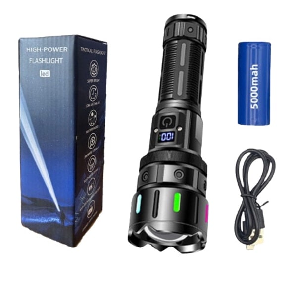 Ficklampa Utomhus Superstark Stark Långdistans Teleskopisk Bärbar Vit Laser Uppladdningsbar Ficklampa