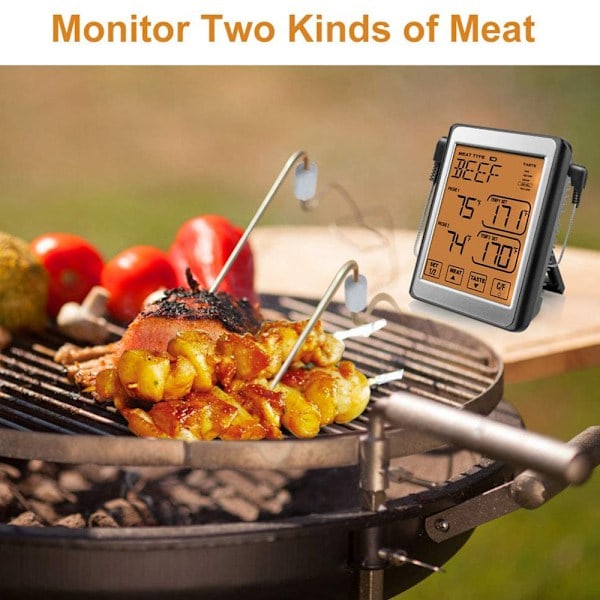 Digital grilltermometer med 2 sonder Kjøkkentermometer Grillrøyker Grilltermometer Med LCD-skjermtermometer