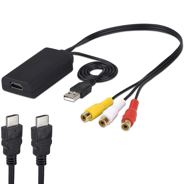 HDMI till RCA-kabel, HDMI till RCA-omvandlare, AV 3RCA CVBS Komposit till 1080P HDMI Ljud Video Adapter Stöd NTSC för HDTV, Apple TV, PC, Laptop...