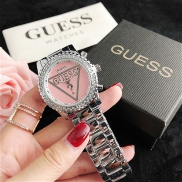 Guess Armbandsur i rostfritt stål med strass, avslappnad kvartsklocka, elegant accessoar, present till flickvän, mamma, fru 1