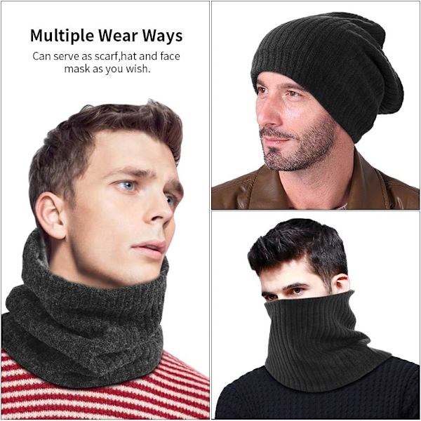 Tummanharmaa Snood-kaulahuivit, fleece-putkimainen tuulenpitävä huivi miehille ja naisille, lämmin ja mukava talviurheiluun, pyöräilyyn ja hiihtoon Gray + black