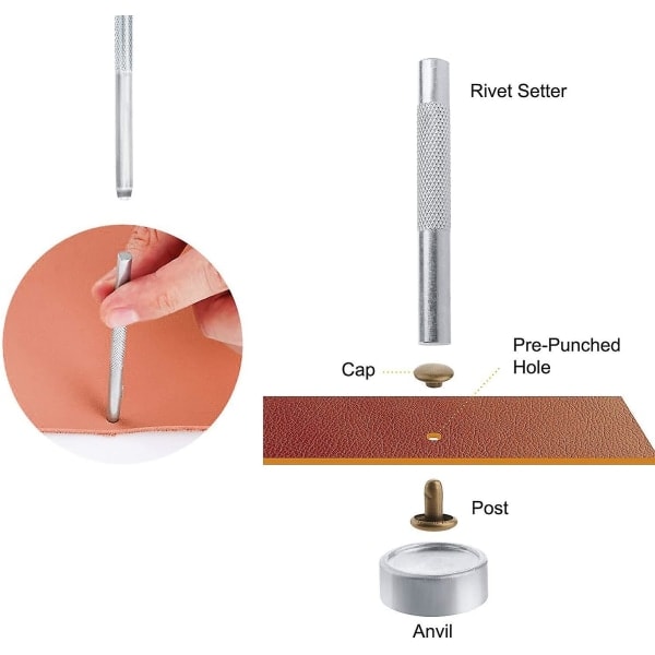 Nahka-niitit 240 kpl 2 kokoa Kaksoisniitit putkimaiset metalliset nastat
