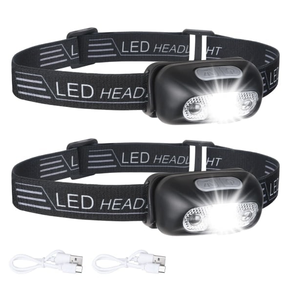 2 Pack USB Rechargeable Headlamp, IPX6 Waterproof, Ultra Light Super Bright 160 Lumen LED Headlamp with Motion Sensor and Red Light