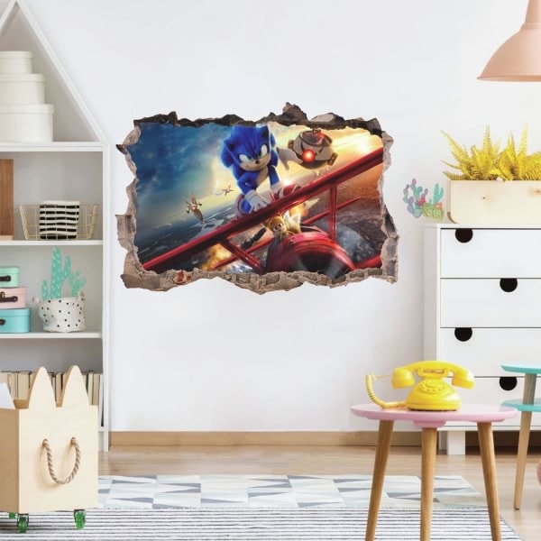 3D Sonic The Hedgehog väggdekal heminredning väggkonst vinyldekal för barnrum vardagsrum (På planet (32 * 48cm))