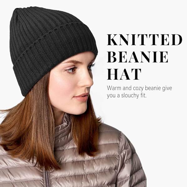 Strikkede Vinterlue, Termisk Tykk Polarfleece Snølue for Menn og Kvinner Black+Light Gray