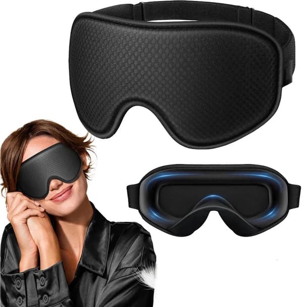 3D memory foam sovemaske, fuldstændig lysblokerende og trykfri, velegnet til sidesovende, sort.