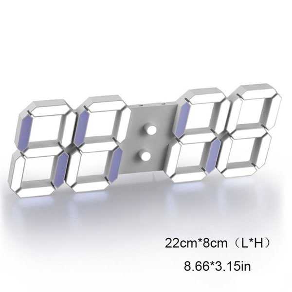 3D LED Digital Klocka Vägg Lysande Nattläge Justerbar Vit