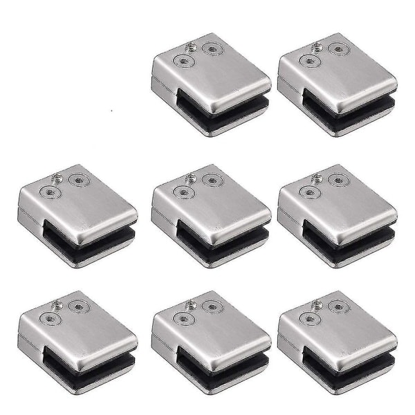 Glasklämma (8-pack) - Kvadratiska klämmor i rostfritt stål för 6-8 mm glas - Säker montering med platt baksida