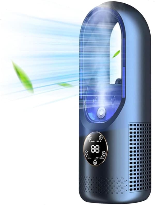 Bladeless ventilator - Bordventilator - Luftkøler - Energibesparende køling - Lydløs bladeless ventilator - Touch-kontrol - USB - Bærbar ventilator - Blå