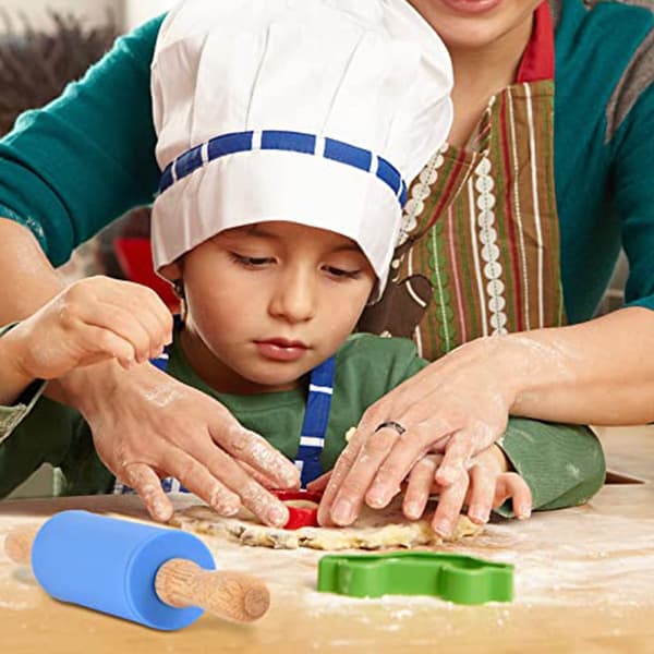 Mini non-stick silikonkavelset (2 delar), 23×4.5×4.5cm, för bakning, fondantpyssel, blå.