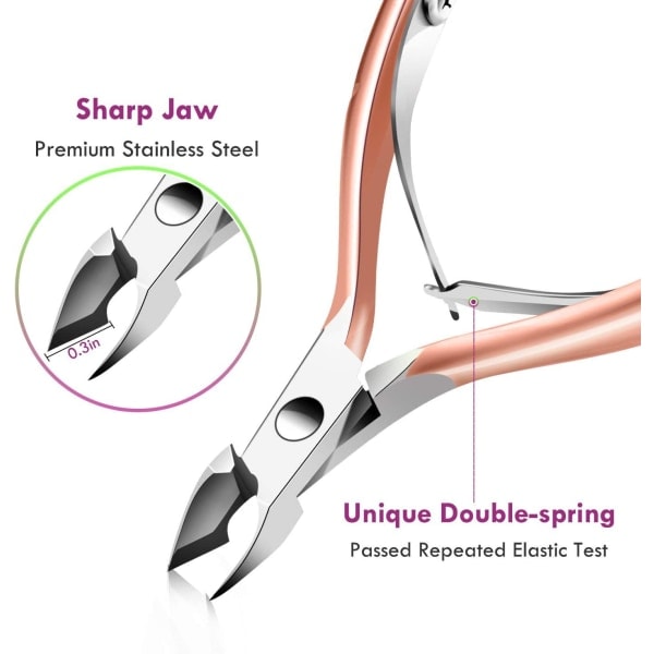 3-pak neglebåndssaks - Roségullfinish med neglebåndskyver - Presisjonspleieverktøy for manikyr