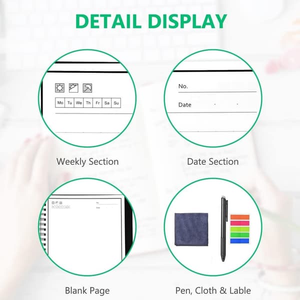 Smart Notesbog - Genanvendelig A5 notesbog med Frixion pen og sticky notes til hurtige noter