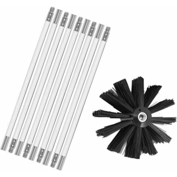 Chimney Sweeping Kit, Chimney Cleaning Tool Brushes Kit Including 9410mm Flexible Rods and Wood Stove Brush Heads