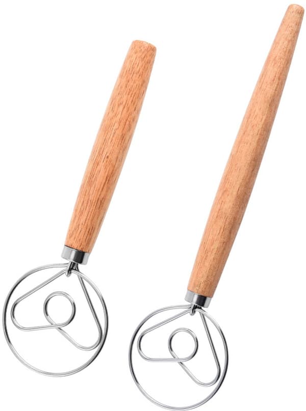 Dansk deigblander og eggevisp 2-delt sett, for baking og konditori, trefarge.
