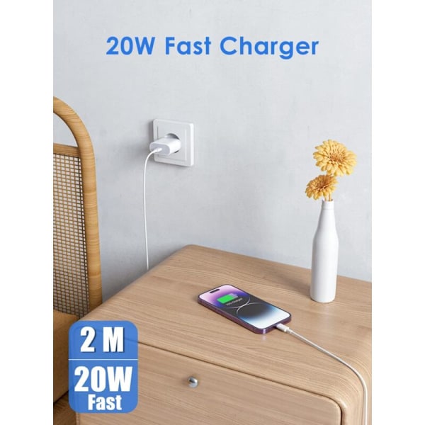 20W USB C Snabbladdare och 1M Lightning Kabel Strömadapter Jack Snabbladdning för iPhone 14/14 Pro/14 Pro Max/13/12/11/XR/XS/X/iPad, AAFGVC