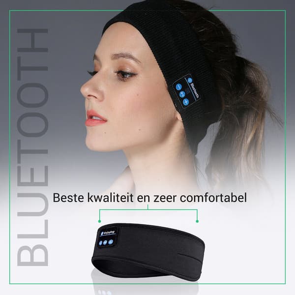 Bluetooth Søvnmaske, Pannebånd med Bluetooth 5.0, Søvntrener, Ørevarmer, Svart