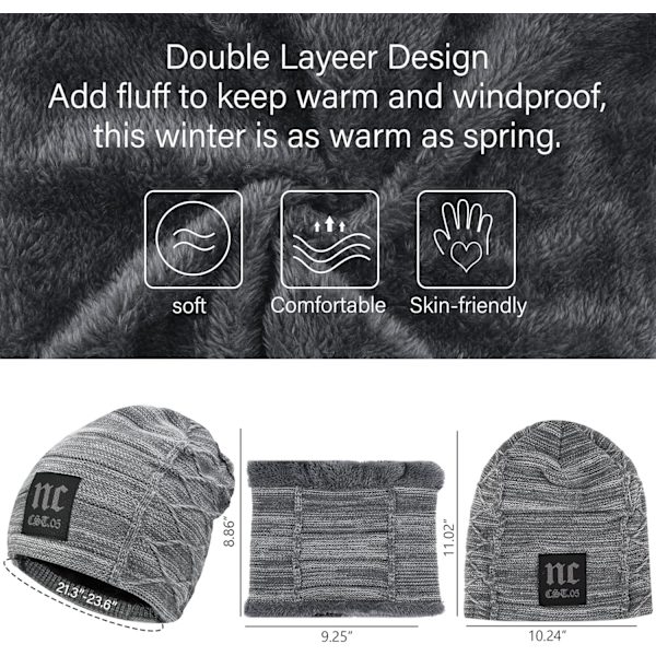Huer & Halsvarmer Sæt til Mænd & Kvinder Vinter Beanie Hat Tyk Fleeceforet Skuldehat Halsvarmer til Mænd Kvinder Khaki