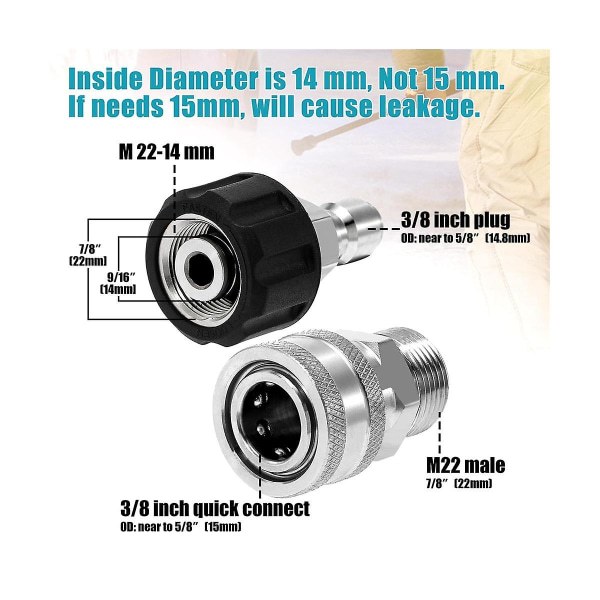 4-delad högtryckstvätt-adapterset, snabbkopplingskit, M22 14mm till M22 metrisk koppling, rostfritt stål([HK])