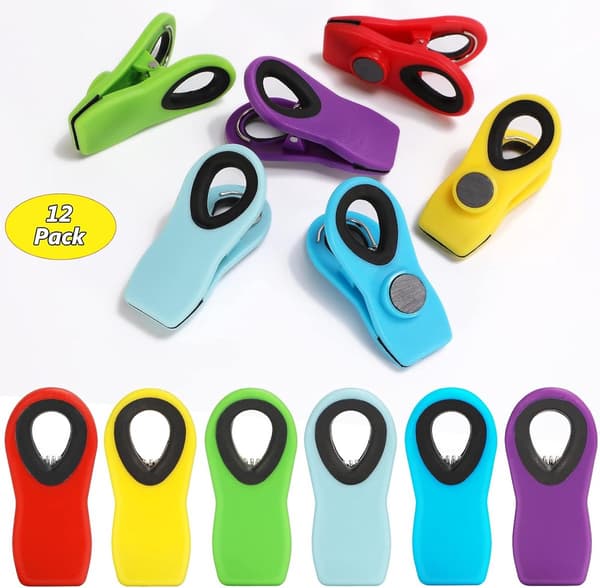 12 stk. friskhetsklemmer, forseglingsklemmer, friskhetsklemmer, magnetisk klips, kjøleskapsmagnetklips, liten klemme, solid forsegling