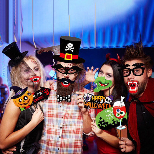 56 st Halloween Fotobås Selfie Tillbehör Spel Festdekorationer