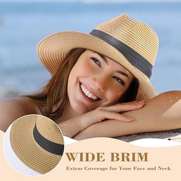 Hatte - Solhatte til kvinder - Strandhatte til kvinder - Unisex Panama hatte - Bredskyggede strand solhatte - Sommer UPF 80+ - UV-beskyttelse - Sammenfoldelig