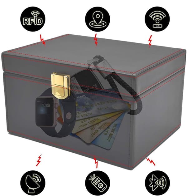 Bilnyckel RFID-skyddslåda, Faraday stöldskyddslåda, 115×90×62mm, svart