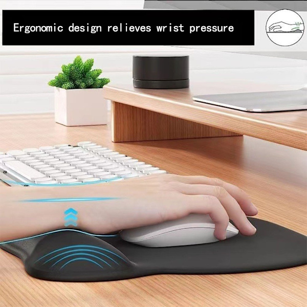 Musematte - Musematte med håndleddsstøtte i minneskum - Ergonomisk musematte - Musematte med sklisikker silikonbase, PC-tilbehør, svart