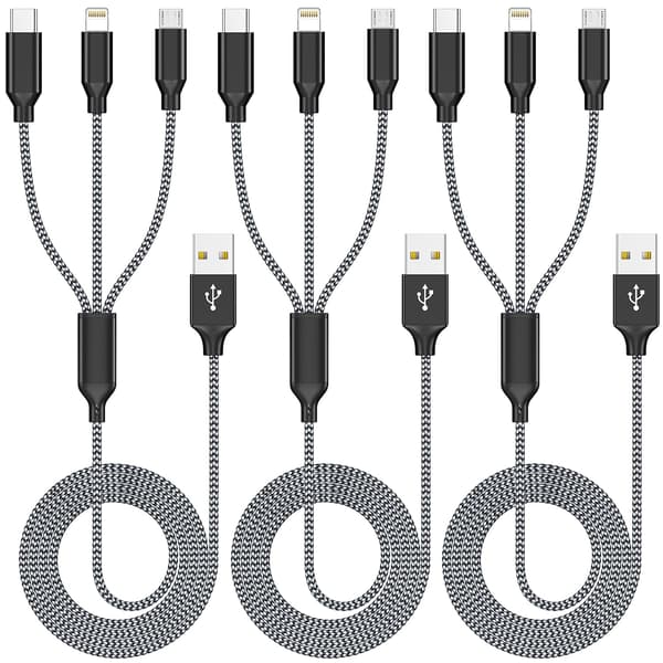 Multiladerkabel 3-pakke 4FT Multiladerkabel Hurtigladekabel USB-ladekabel 3 i 1