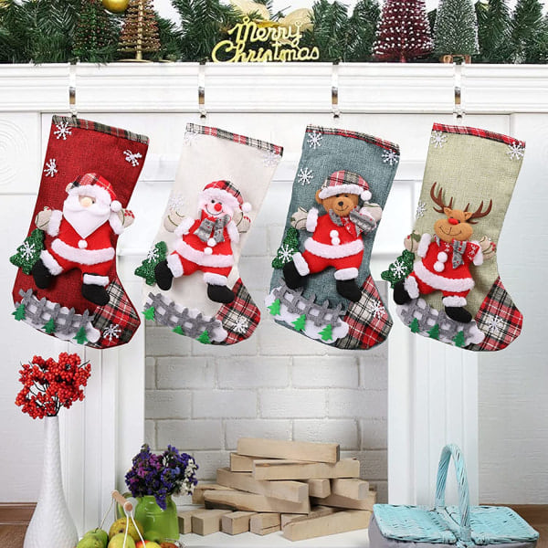 4-pack Christmas socks, 18 inch set of socks with Santa, S