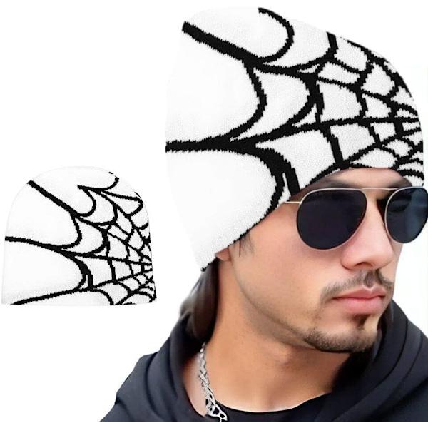 Spider Web Cap Beanie Uldblendt Hætte Y2k Street Cap Vinter Varmt Hætte Mode Hip Hop Skull Cap Til Mænd Kvinder Hvid White