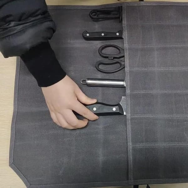 Knivväska - Vaxad Canvas Kockväska - 7 Knivfack - (Grå)