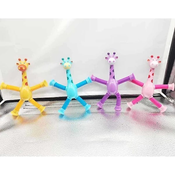 4 st Teleskopiska Sugkopps Giraff Leksaker, Formförändrande Giraff Teleskoprör Tecknad Pussel Sugkopp Förälder-Barn Interaktiv Dekompressionsleksak