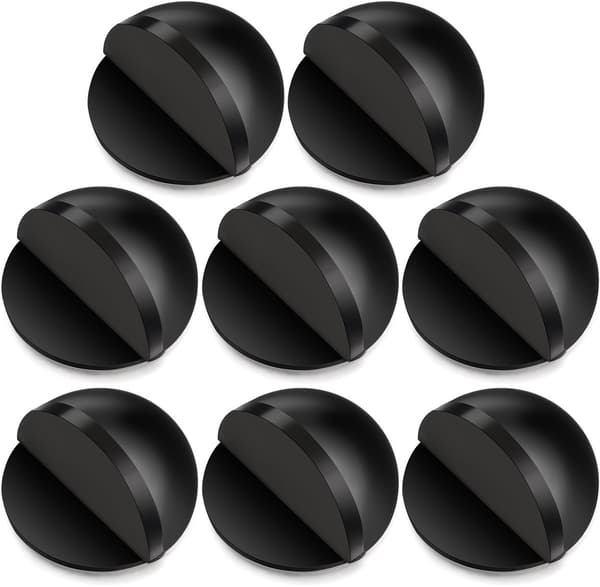 Selvklæbende dørstopper sæt i rustfrit stål (8 stk.), gummipolstring, ingen boring påkrævet, 45 mm diameter, sort.