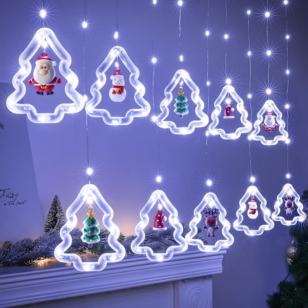 Christmas Window Lights, 3m Christmas Curtain Lights USB Xmas Tree Fairy Lights Novelty Window Winter Decorations for Bedroom Indoor Home, Cool White