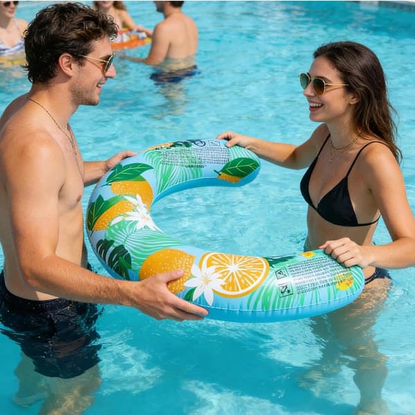Pool Float - Oppustelig Tømmerflåde - Vandleg - Kraftigt Lækagesikkert Materiale - 75x50cm - Blå