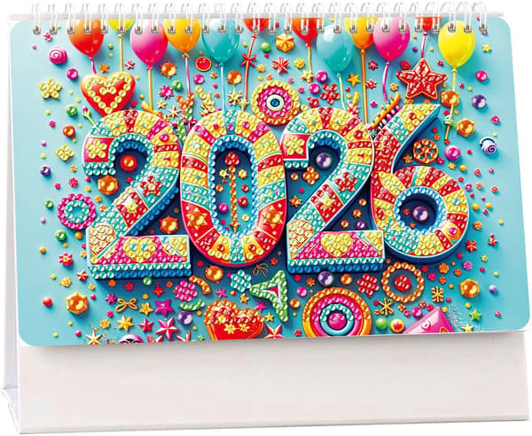 5D Diamantmaleri Skrivebordskalender, 2026-utgaven, Månedlig Planlegger Skrivebordsdekorasjon, Stil E