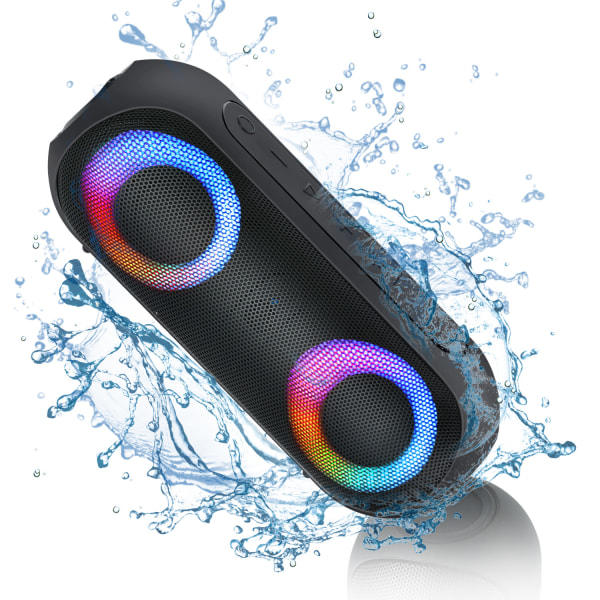 Bluetooth-högtalare, bärbar Bluetooth trådlös (100FT räckvidd) högt stereoljud, IPX7 vattentät duschhögtalare, RGB flerfärgade rytmljus