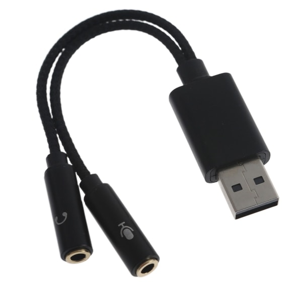 USB til 3,5 mm Jack Lydadapter USB Lydkort med 3,5 mm Aux Konverter for Hodetelefoner PC Bærbare datamaskiner Linux Stasjonære datamaskiner Svart