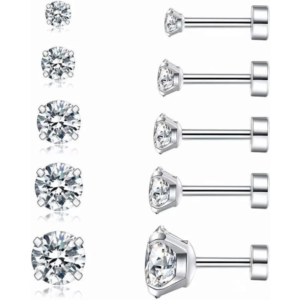 Cubic Zirconia Hypoallergeniske Øreringe Til Kvinder Mænd Piger Statement Brusk Mode Kirurgisk Stål Helix Øreringe 5 Par