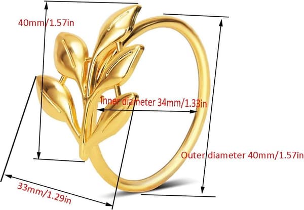 Servietringe - 18-pak - Servietklemmer - Bladformede servietringe - Guld servietringe