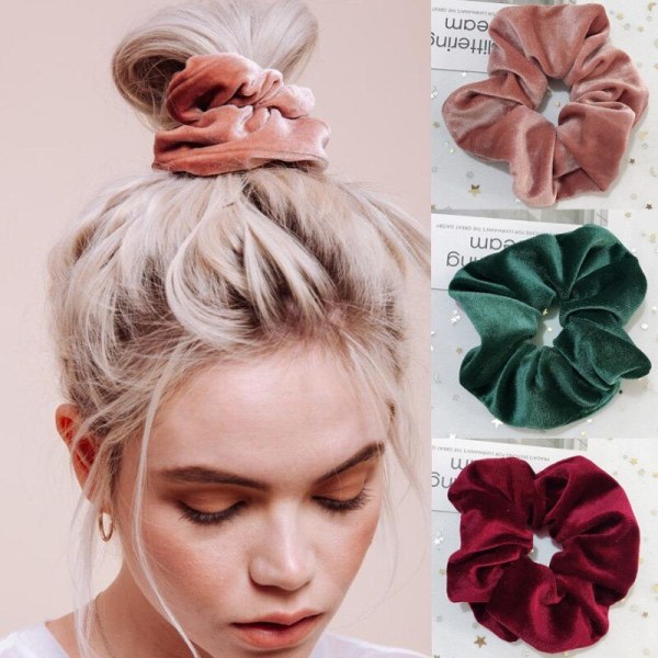 Fløjls Scrunchie Elastiske Hårbånd Solid Farve Fash