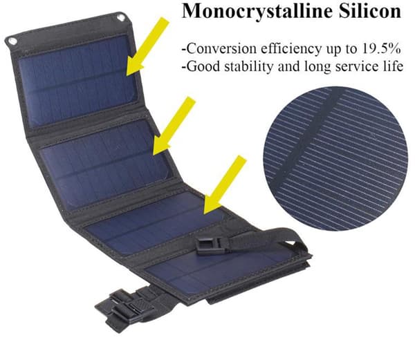Sammenfoldeligt solpanel - 20W 5V - USB-oplader - Solceller - IP65 - Mobiltelefonoplader - til camping, nødsæt, rejser