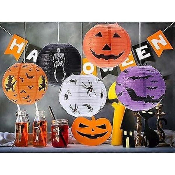 10 stycken Halloween-papperslyktor Pumpa Lykta Spindel Bat Skelett Lykta för Halloween Party Dekoration, 8 tum