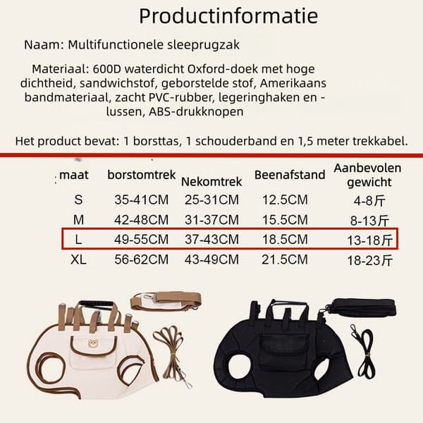 Åndbar kæledyrsrygsæk, størrelse L, egnet til kæledyr, der vejer 6,3-8,2 kg, sort.