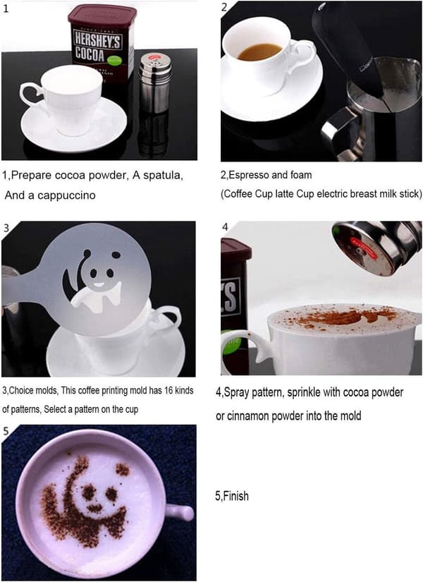 32-delt sæt - Latte art forme - Kaffemælkeskum forme - Udsøgte kaffemønster forme - Hvid
