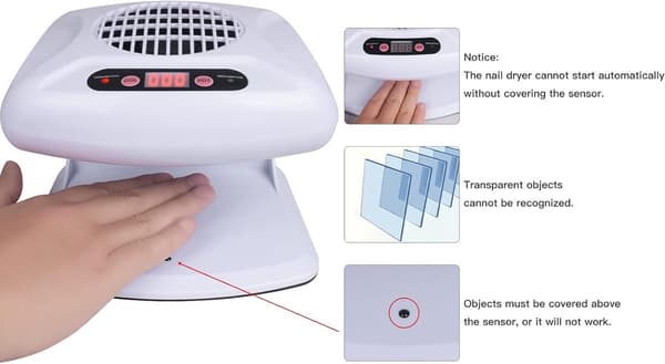 Luftnegle tørrer med automatisk sensor, 300W effekt, velegnet til hænder og fødder - varm og kold luft.