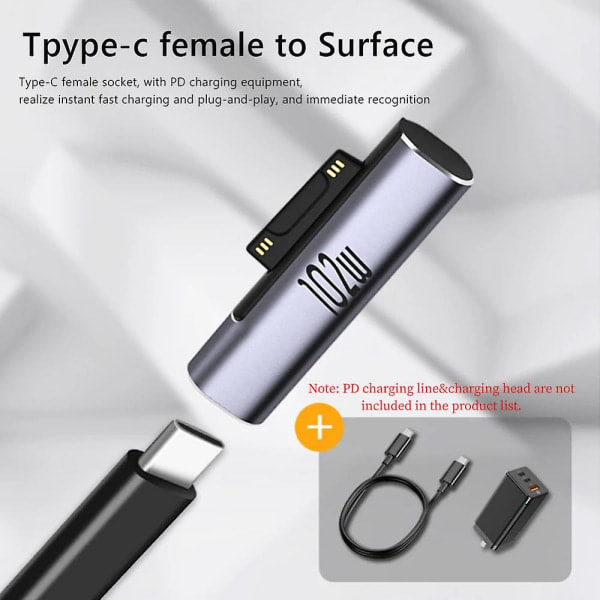 102W Typ C Magnetisk Adapter för Microsoft Surface Usb-c Hona till PD Snabbladdningskonverterare