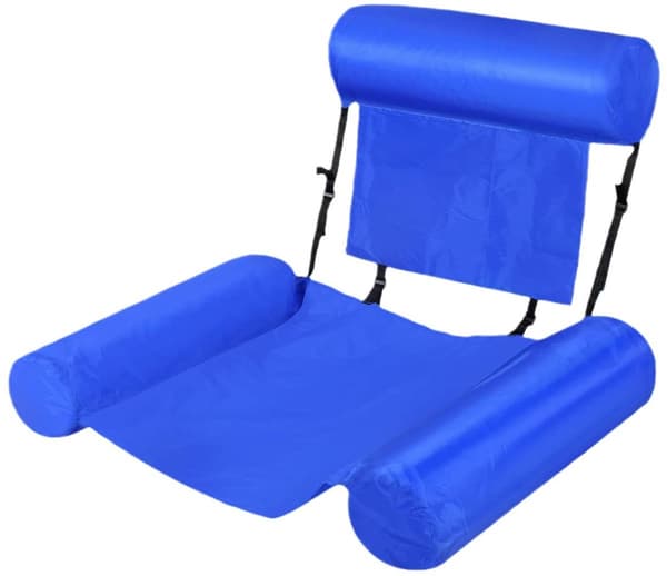 Blå uppblåsbara flytande solstolar, poolhängmattor, flytande sängar, strandmattor