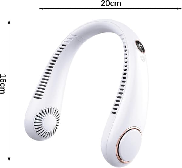ING Bladeless halsventilator - Bærbar halsventilator - 5 tilstande - med display - Genopladelig - Hvid
